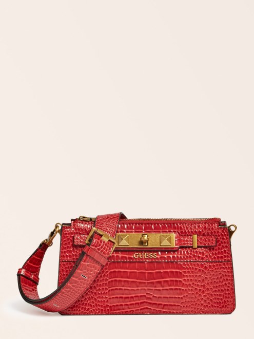 Bandolera Mini Con Estampado De Cocodrilo Raffie Rojo Guess