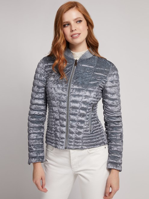 Chaqueta Slim Fit Acolchada Terciopelo Guess Gris Claro