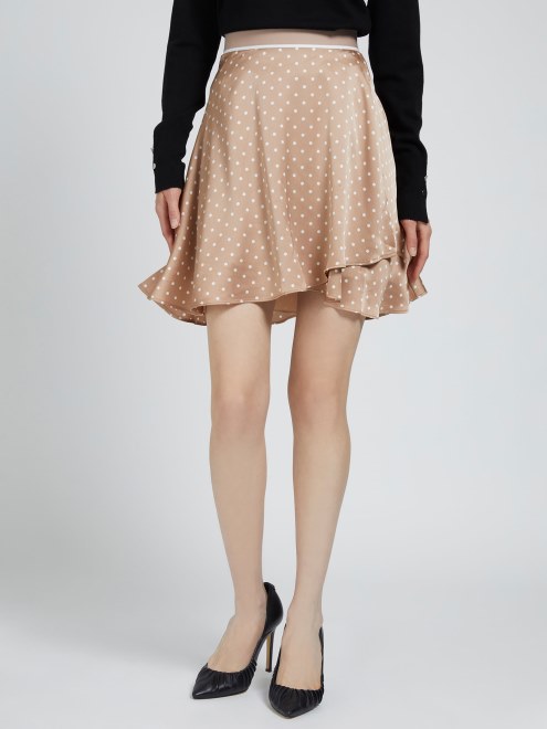 Falda De Satén Con Estampado De Lunares En Beige De Guess