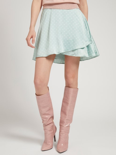 Falda De Raso Con Estampado De Puntos Guess Azul Claro