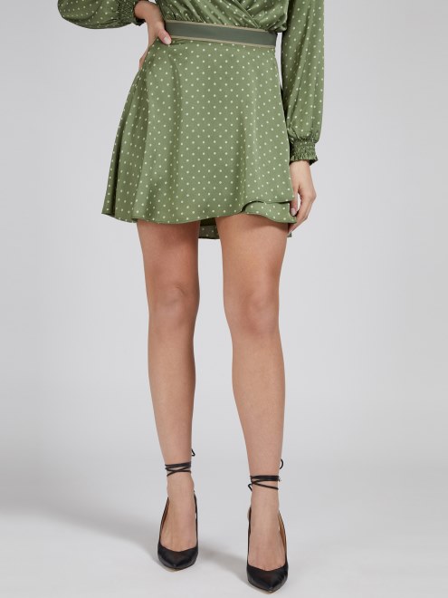 Falda De Raso Con Estampado De Puntos Guess Verde