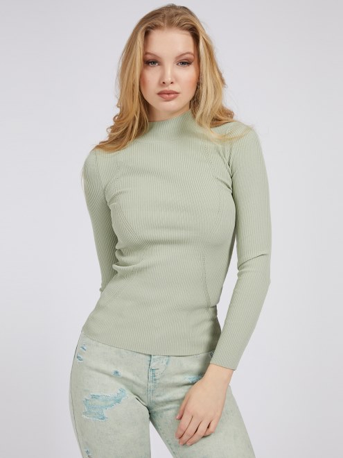 Jersey Verde De Mezcla De Viscosa Con Cuello Alto De Guess