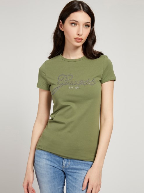 Camiseta Verde Con Logo De Strass
