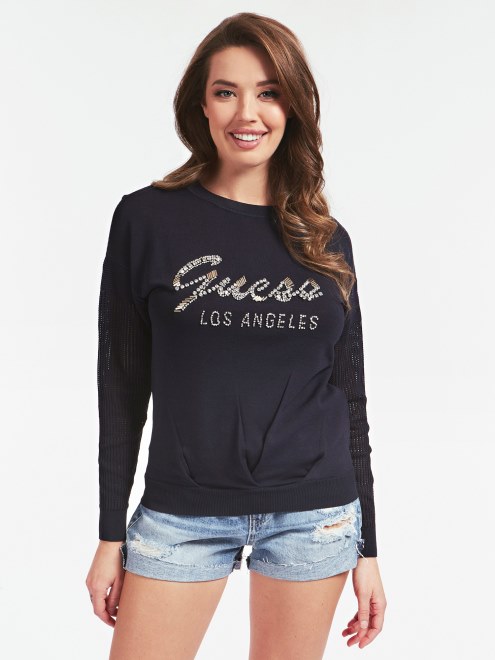 Jersey De Mezcla De Viscosa Con Logo Delantero Guess Azul Oscuro