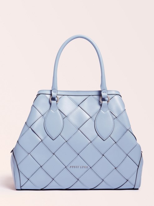 Bolso De Mano Giorgia Luxe De Cuero Real Multi Beige Guess