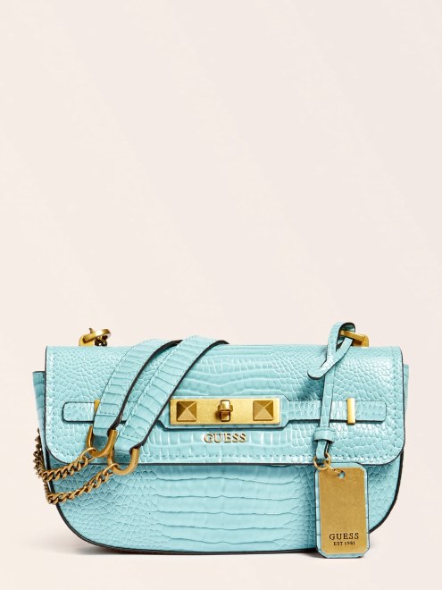 Bandolera Con Estampado De Cocodrilo Raffie Guess Azul Claro