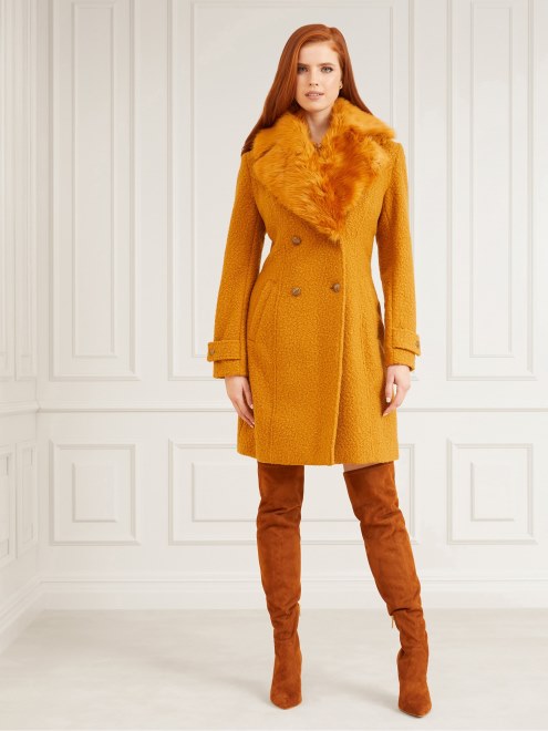 Abrigo Beige Con Detalle De Piel Sintetica De Guess Marciano