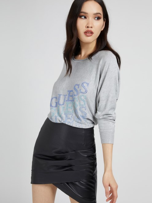 Sweater Con Logo De Strass Multicolor En Gris Guess