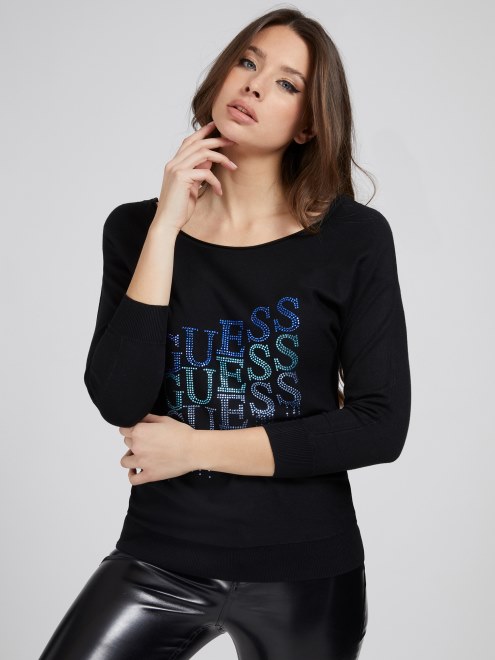 Jersey Con Logo De Pedrería Guess Negro