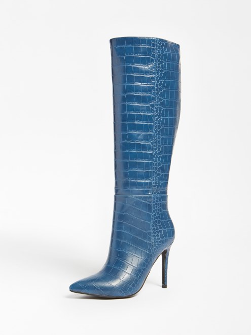 Bota Alta Con Estampado De Cocodrilo Ruke Azul De Guess