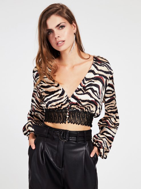 Crop Top Con Aplicación De Encaje Guess Animalier