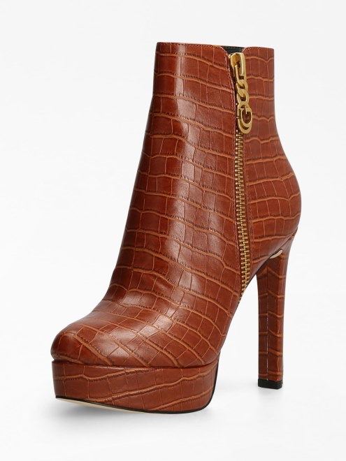 Botines Guess Con Estampado De Cocodrilo Delon Marron