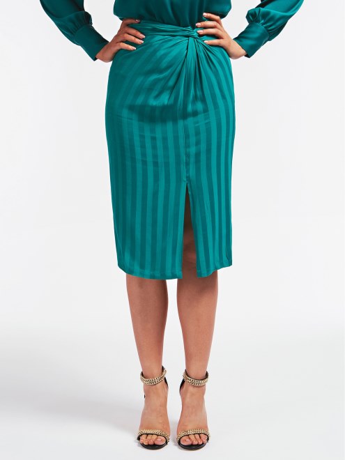 Falda Rayas Viscosa Verde Guess