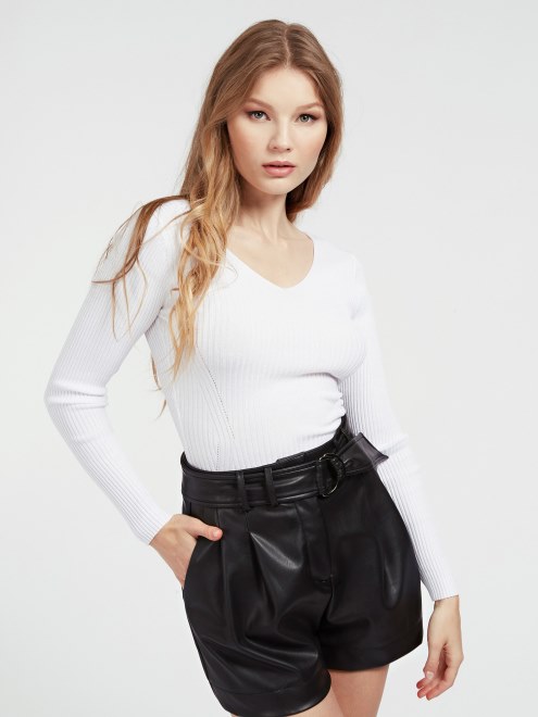 Suéter Blanco De Mezcla De Viscosa De Canalé