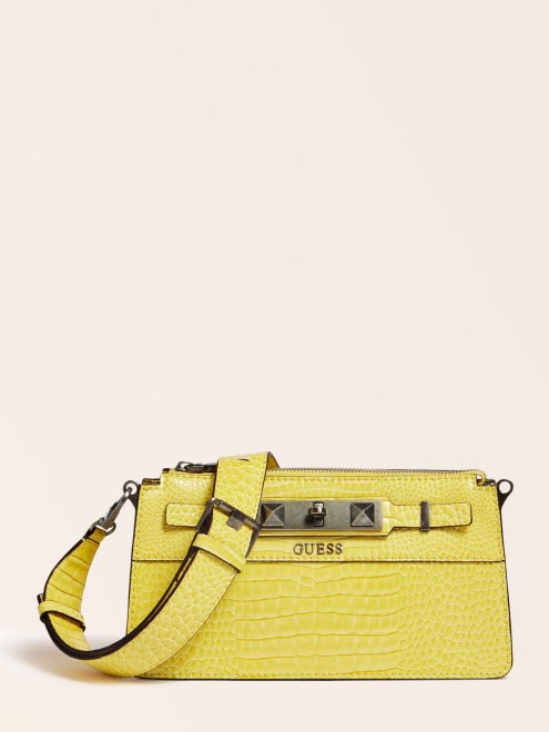 Mini Bandolera Con Estampado De Cocodrilo Raffie Guess Amarillo