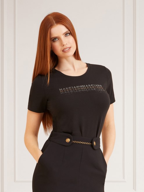 Camiseta Guess Marciano Logo Delantero Negro