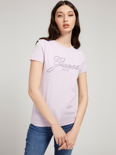 Camiseta Guess Lila Logo Pedrería