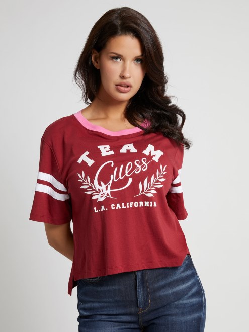 Camiseta Corta Con Bordados Guess Rojo