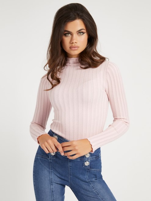 Jersey Rosa De Mezcla De Viscosa Con Cuello Alto De Guess