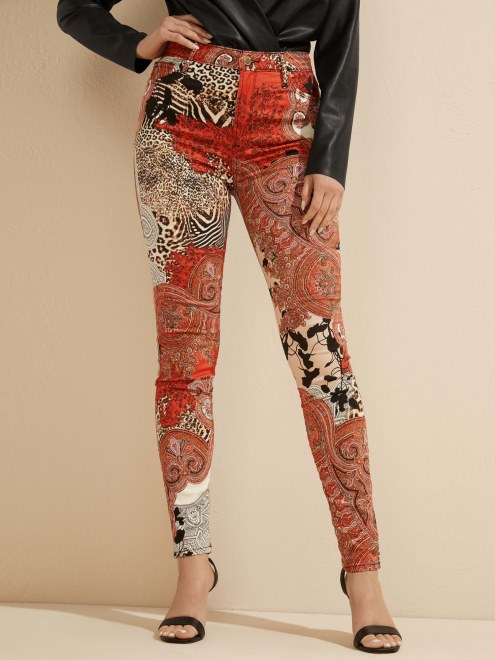 Guess Tonos De Naranja Marciano Pantalones De Mezclilla Con Estampado Completo