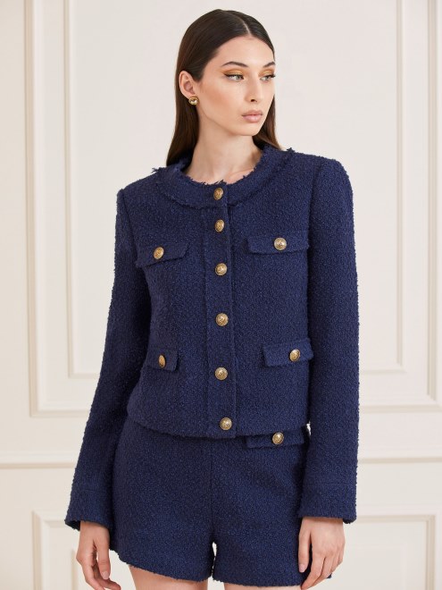 Blazer De Tweed Azul Marciano De Guess