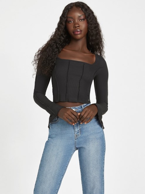 Top Guess Manga Larga Eco Usra Negro Azabache