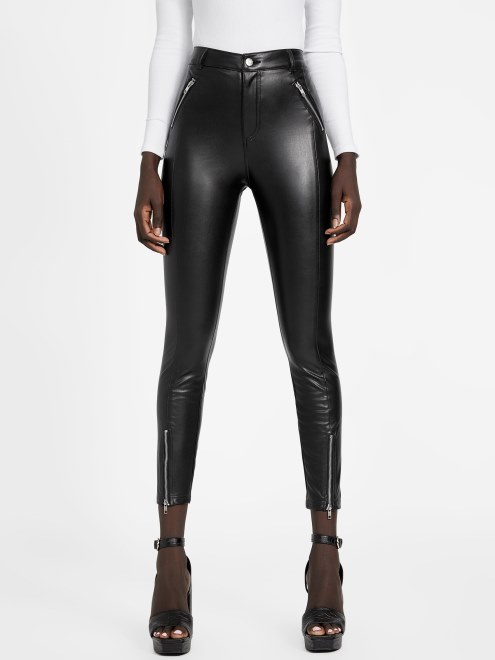 Guess Pantalon De Piel Sintetica Pauline Negro Azabache