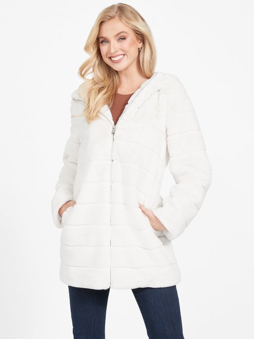 Lonnie Sudadera Con Capucha De Piel Sintética Dove White Guess