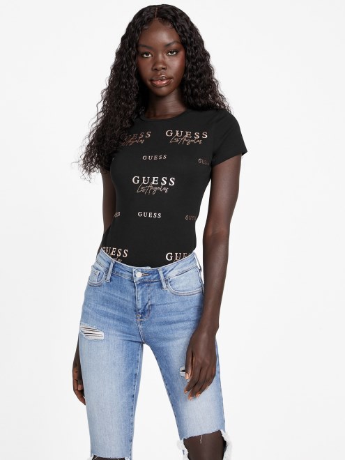 Camiseta Guess Eco Catae Con Logo De Diamantes De Imitación Negro Azabache