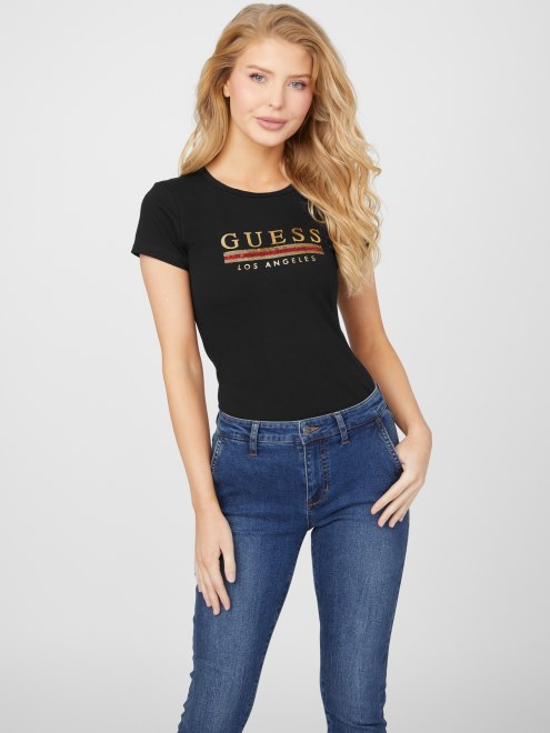 Camiseta Con Lentejuelas De Sterling De Guess, Negro Azabache
