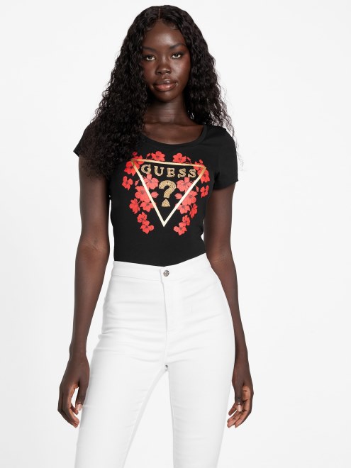 Camiseta Guess Eco Tu Con Logo Y Cuentas En Negro Azabache