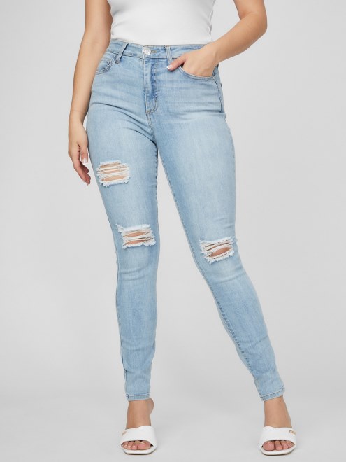 Jeans Ajustados De Tiro Alto Guess Eco Simmone Light Destroy Wash 30 Entrepierna Exclusivo En Línea