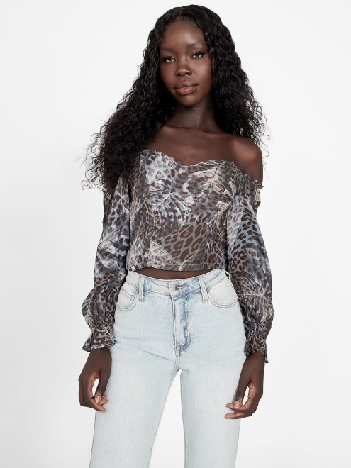 Parte Superior Transparente Sharlene Adivinar Leopardo Jacquard Multi