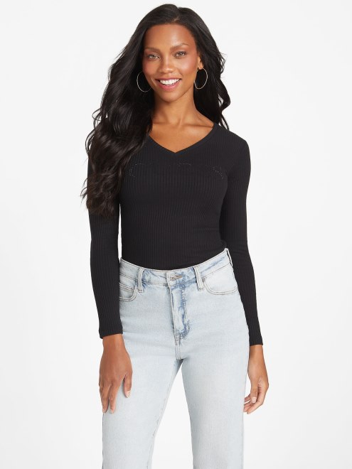 Adivinar Mabel Strass Logo Top Negro Azabache