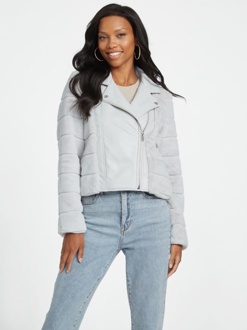 Chaqueta Motera De Piel Sintética Cadia Adivinar Gris Montaña