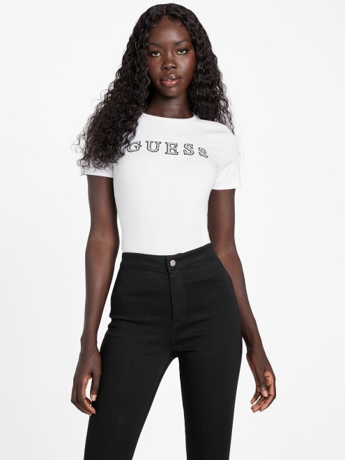 Camiseta Blanca Verdadera Con El Logo De Strass De Jill Adivinar