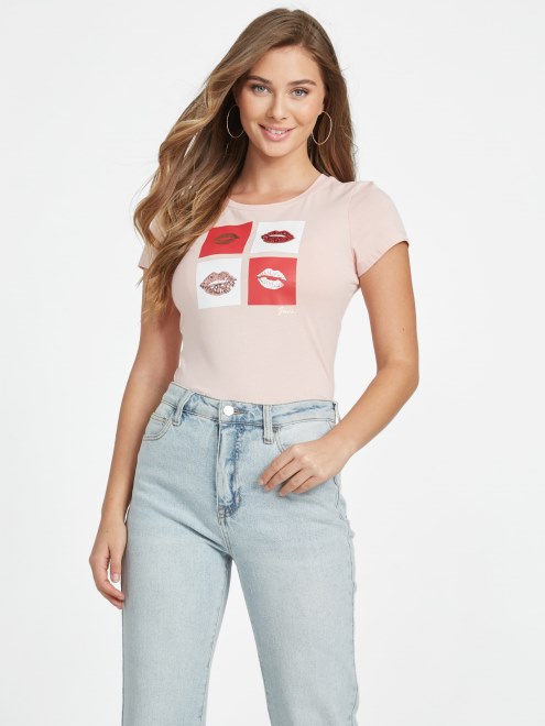 Camiseta De Encaje Rosa Con Elamae De Guess