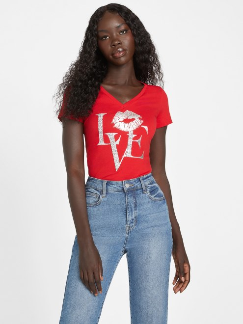 Camiseta Con Cuello En V De Guess Rugby Red Eco Cece Love