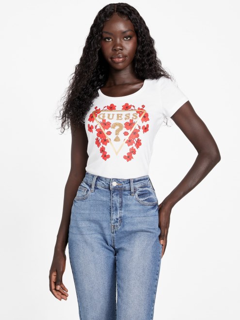 Camiseta Eco Tu Con Logo Y Cuentas Blanco Puro Guess