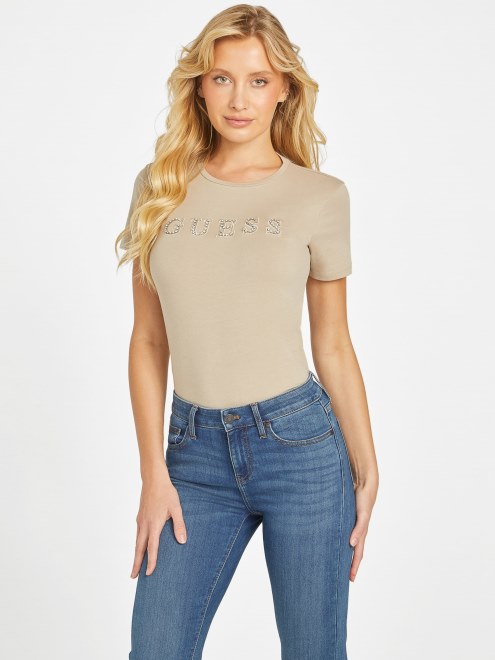 Camiseta Con El Logo De Strass De Jill De Terciopelo Gris Pardo Adivinar