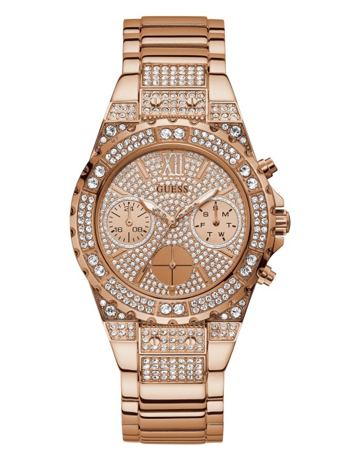 Reloj Multifunción En Tono Oro Rosa Y Strass Multi Guess