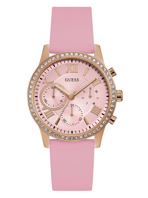 Reloj Multifunción De Silicona En Tono Dorado Rosa Y Rubor Sin Color Guess
