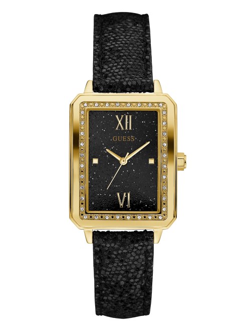 Reloj Rectangular Guess No Color Negro Y Dorado