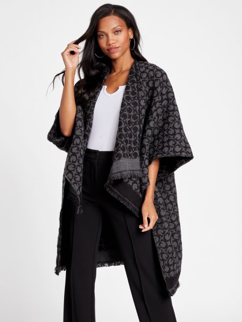 Carbón Adivinar Allover Logo Ruana