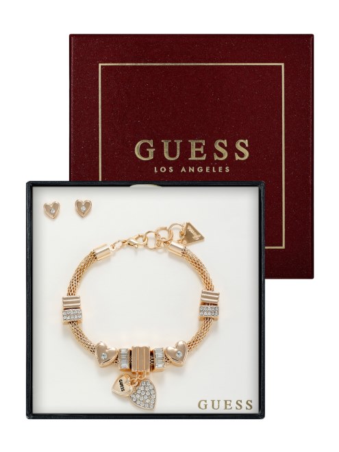 Juego De Caja De Aretes Y Pulsera Con Dijes En Tono Dorado De Guess Dorado