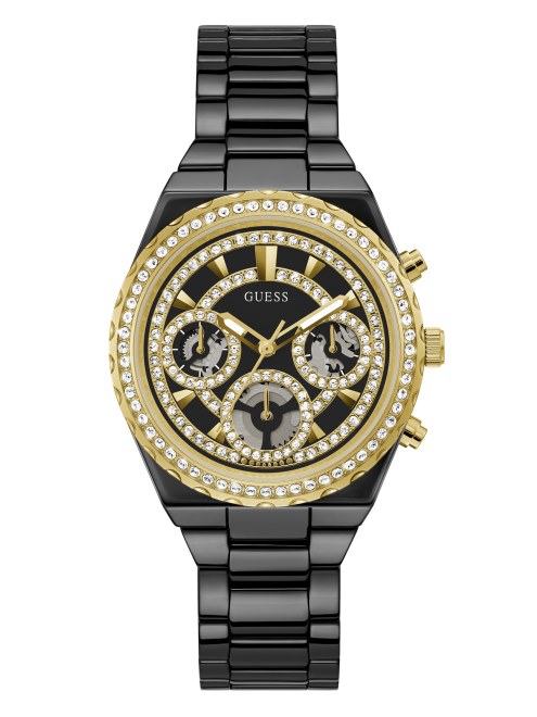 Reloj Multifunción De Ceramica Negra Y Dorado Multiple Guess