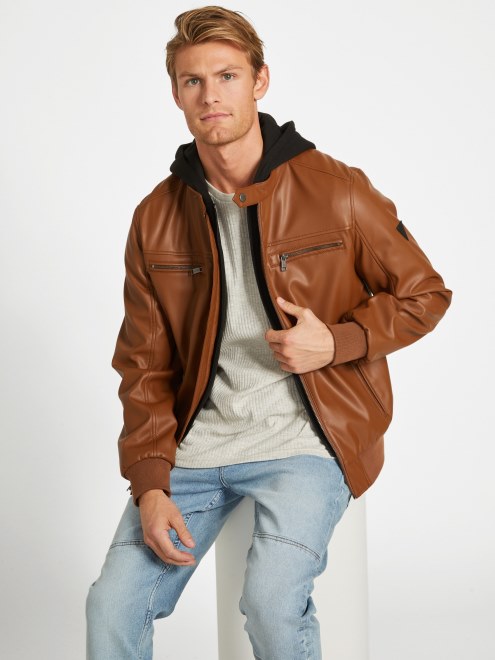 Grand Cazadora De Piel Sintética Guess Beige Oscuro