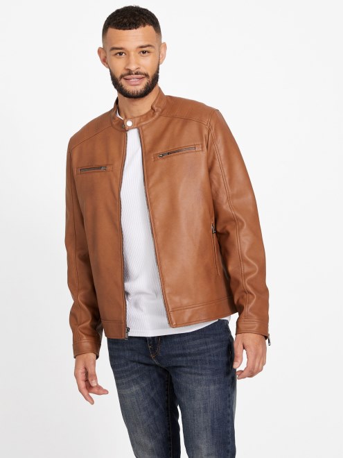 Guess Chaqueta De Piel Sintetica Zacky Moto Beige Oscuro