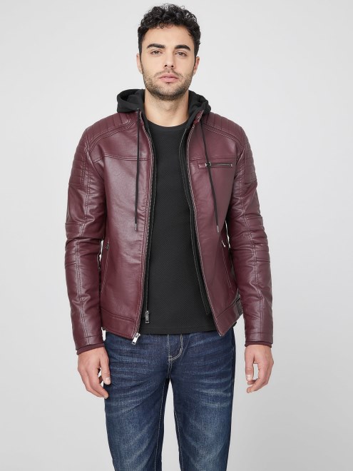 Guess Daniel Chaqueta Biker De Piel Sintetica Rojo Marmont