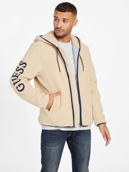 Frisco Sherpa Zip Sudadera Con Capucha Guess Crema Arena